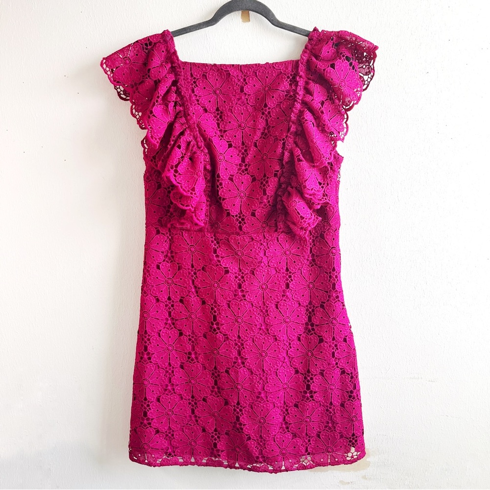 Kate Spade Dress Beetjuice Magenta Pink Spade Lace Mini Dress Sz 12 NWT - Picture 4 of 15